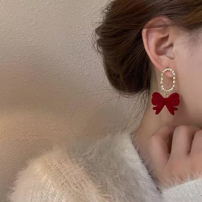 Red wine plush earrings color